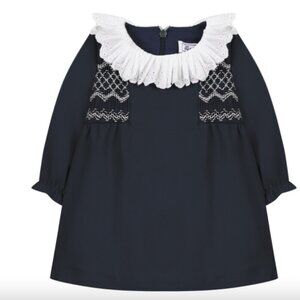 NWT Tartine Et Chocolat Ruffle Collar Smocked Dress, Navy sz 4T